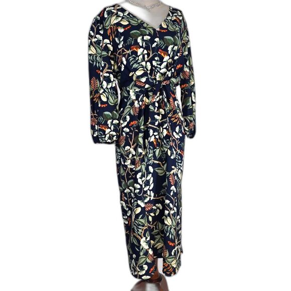 LOFT Petites Leafed Tie Front Midi Dress Size 10 Petite - Picture 3 of 11